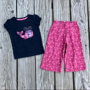Girls BABY GAP Embellished Whale Top & Knot Polka Dot Gaucho Pants 12 18 Months